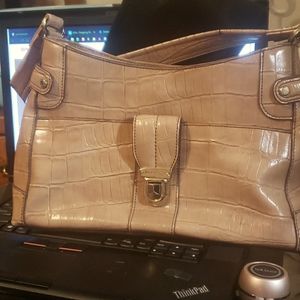 Liz Claiborne Crazy Horse Beige Buckle Purse Shoulder Handbag Faux Croc